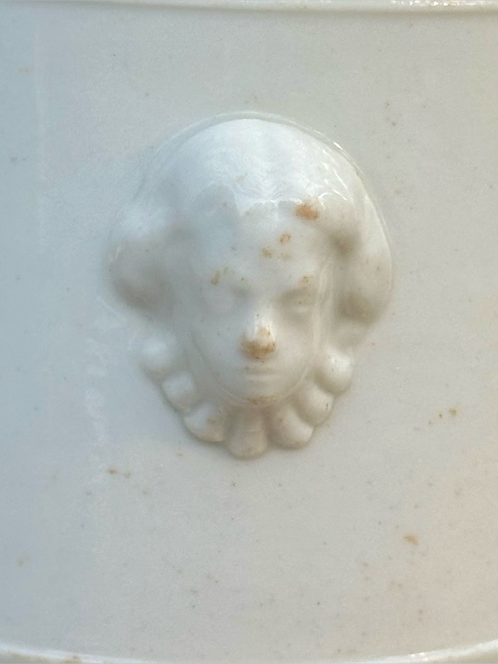 Vintage K T and K China Lidded Jar Cherub Face White Vanity Trinket Jar - Picture 3 of 11